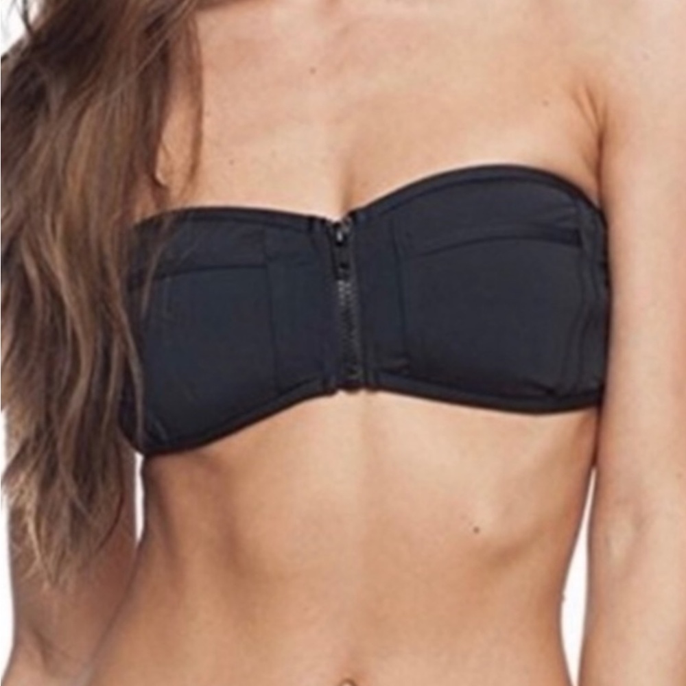 Tavik Black Strapless Zip-Front Bandeau Bikini Top